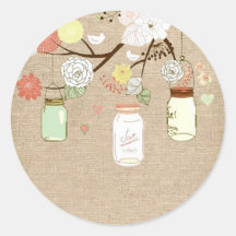Country Rustic Mason Jars Wedding Burlap Sticker