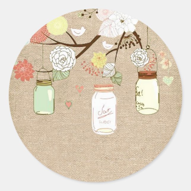 Country Rustic Mason Jars Wedding Burlap Sticker (Vorderseite)