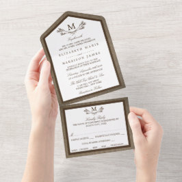 Country Rustic Monogram Branch & Burlap Wedding All In One Einladung