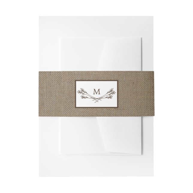 Country Rustic Monogram Branch & Burlap Wedding Einladungsbanderole (Vorderseite Beispiel)