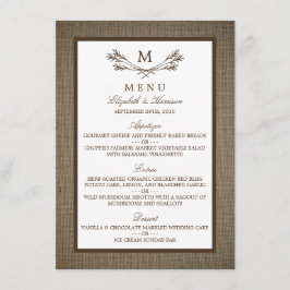 Country Rustic Monogram Branch & Burlap Wedding Menükarte