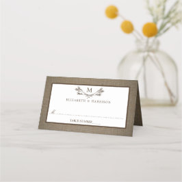 Country Rustic Monogram Branch & Burlap Wedding Platzkarte