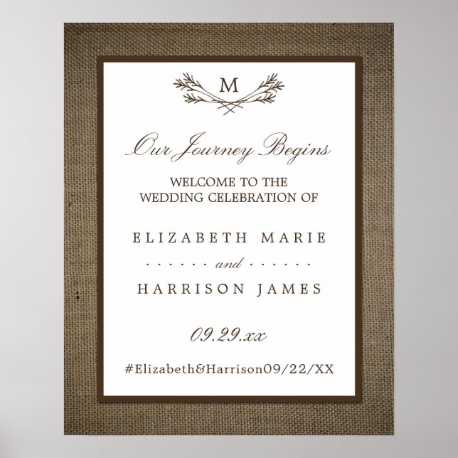 Country Rustic Monogram Branch & Burlap Wedding Poster (Vorne)