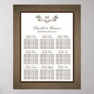 Country Rustic Monogram Branch & Burlap Wedding Poster