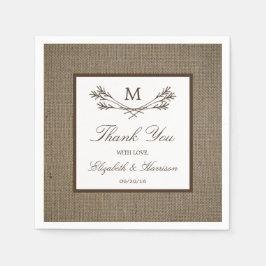 Country Rustic Monogram Branch & Burlap Wedding Serviette