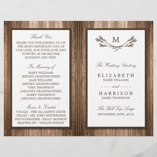 Country Rustic Monogram Branch & Wood Wedding (Vorderseite)
