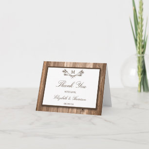 Country Rustic Monogram Branch & Wood Wedding Dankeskarte