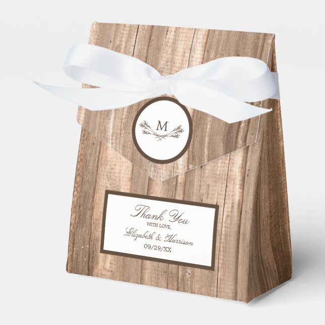 Country Rustic Monogram Branch & Wood Wedding Geschenkschachtel (Vorderseite)