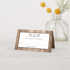 Country Rustic Monogram Branch & Wood Wedding Platzkarte