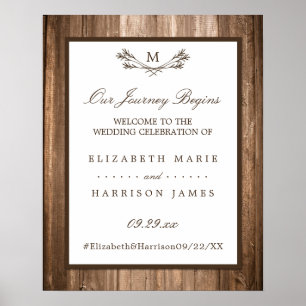 Country Rustic Monogram Branch & Wood Wedding Poster