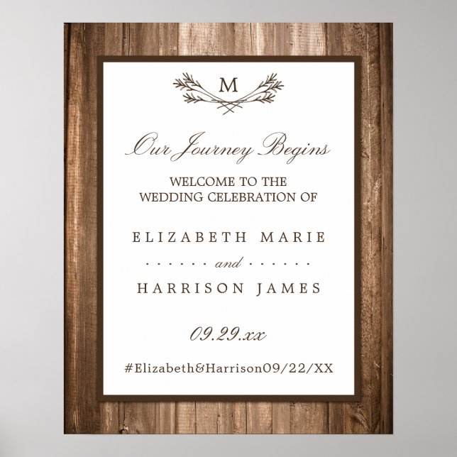 Country Rustic Monogram Branch & Wood Wedding Poster (Vorne)