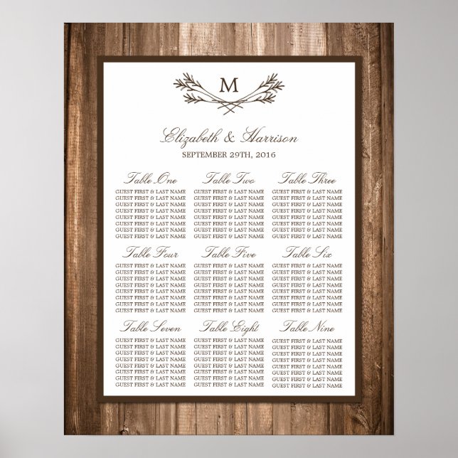 Country Rustic Monogram Branch & Wood Wedding Poster (Vorne)