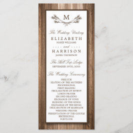 Country Rustic Monogram Branch & Wood Wedding Programm