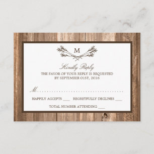 Country Rustic Monogram Branch & Wood Wedding RSVP