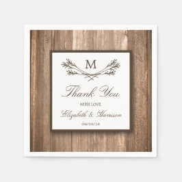 Country Rustic Monogram Branch & Wood Wedding Serviette