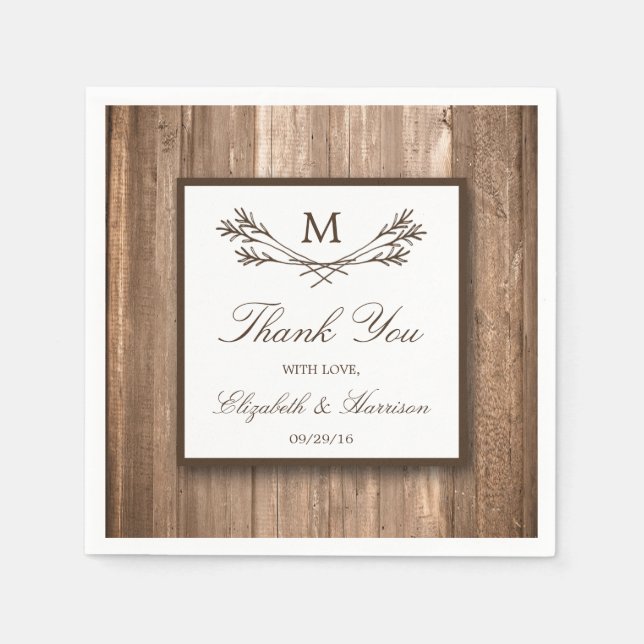 Country Rustic Monogram Branch & Wood Wedding Serviette (Vorderseite)