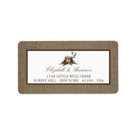 Country Rustic Monogram Tree & Burlap Wedding Adressaufkleber