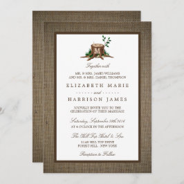 Country Rustic Monogram Tree & Burlap Wedding Einladung