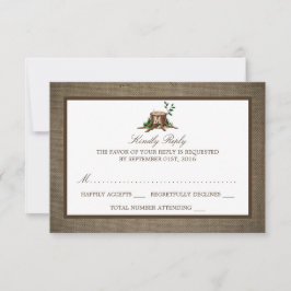 Country Rustic Monogram Tree & Burlap Wedding RSVP Karte
