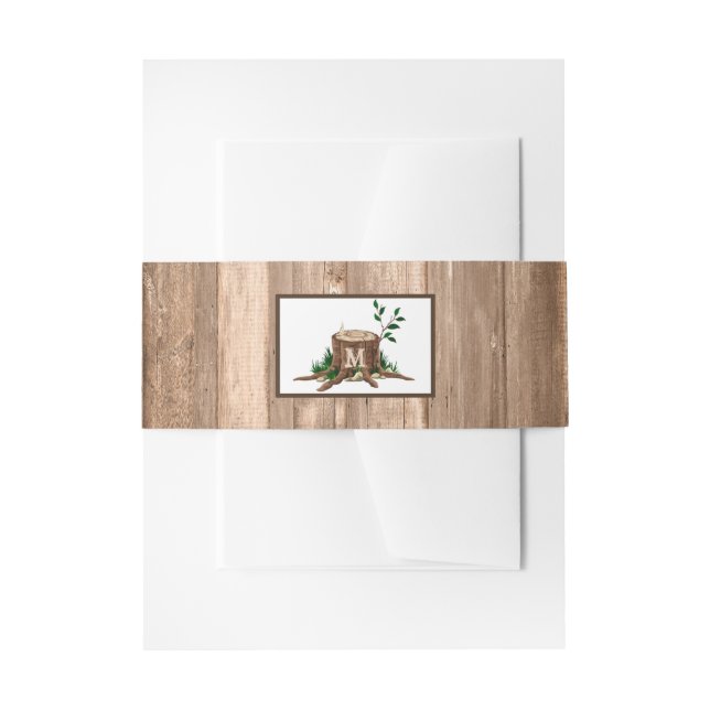 Country Rustic Monogram Tree & Wood Wedding Einladungsbanderole (Vorderseite Beispiel)