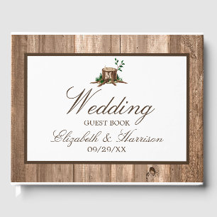 Country Rustic Monogram Tree & Wood Wedding Gästebuch