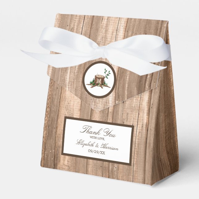 Country Rustic Monogram Tree & Wood Wedding Geschenkschachtel (Vorderseite)