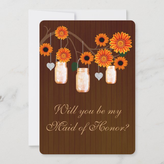 Country Rustic Orange Mason Jar Trauzeugin Card Einladung (Vorderseite)