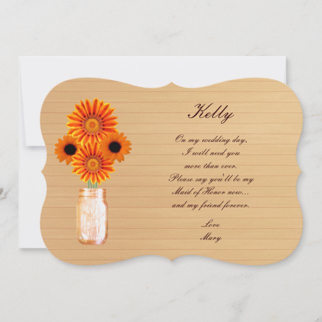 Country Rustic Orange Mason Jar Trauzeugin Card Einladung (Vorderseite)