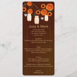 Country Rustic Orange Mason Jars Wedding Menu Card Menükarte