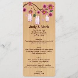 Country Rustic Pink Mason Jars Wedding Menu Card Menükarte