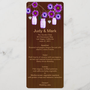 Country Rustic Purple Mason Jars Mariage Carte Men
