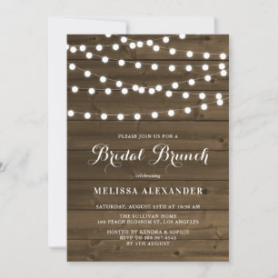 Country Rustic String Lights Wood Bridal Brunch Einladung