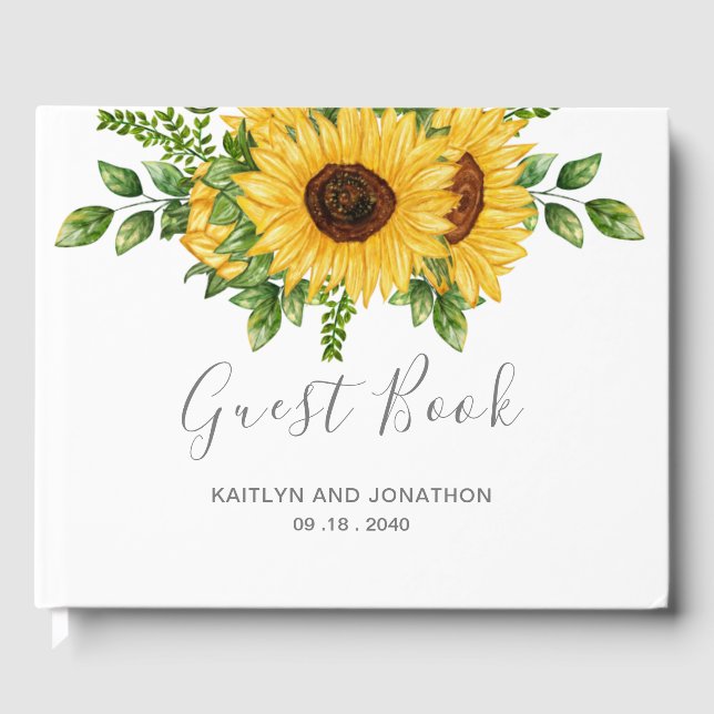 Country Rustic Summer Sunflower Garden Hochzeit Gästebuch (Vorderseite)