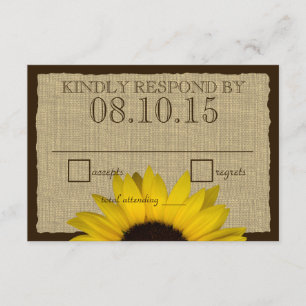 Country Rustic Sunflower and Burlap Reply Card RSVP Karte