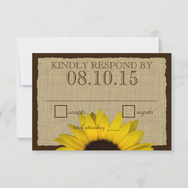 Country Rustic Sunflower and Burlap Reply Card RSVP Karte (Vorderseite)