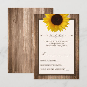 Country Rustic Sunflower & Brown Wood Wedding RSVP