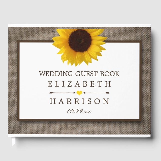 Country Rustic Sunflower & Burlap Wedge Gästebuch (Vorderseite)