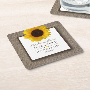 Country Rustic Sunflower & Burlap Wedge Rechteckiger Pappuntersetzer
