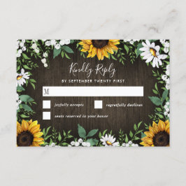 Country Rustic Sunflower Daisy Wedding RSVP Cards Karte