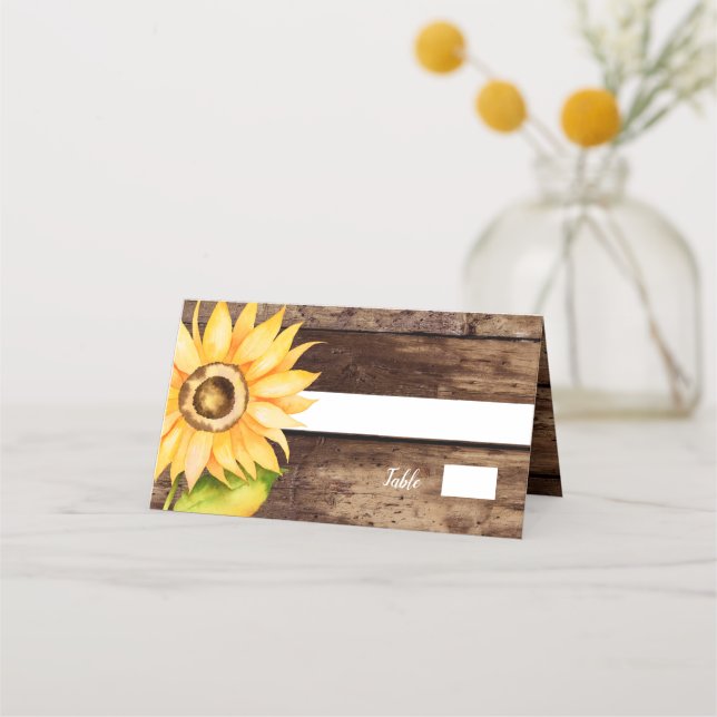 Country Rustic Sunflower Wedding Platzkarte (Vorderseite)