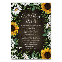 Country Rustic Sunflower Wedelkarten Tischnummer
