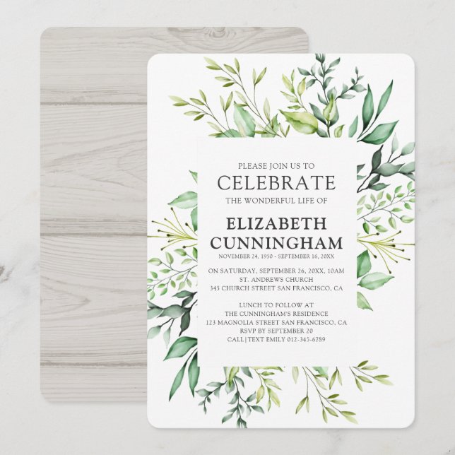 Country Rustic Watercolor Foliage Memorial Einladung (Vorne/Hinten)