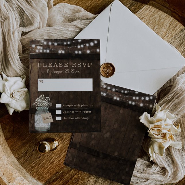 Country Rustic Wood Barrel Wedding RSVP Card (Von Creator hochgeladen)