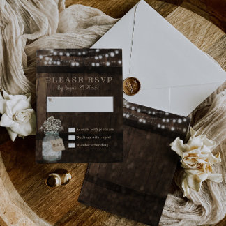Country Rustic Wood Barrel Wedding RSVP Card Karte