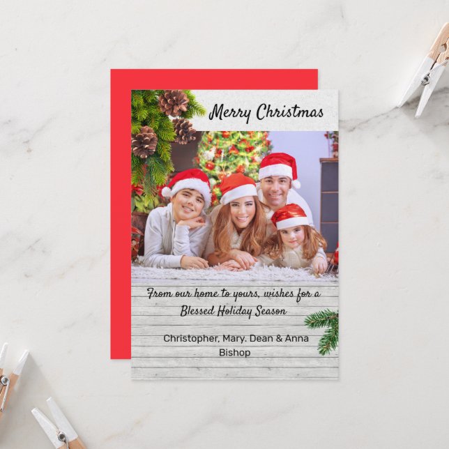 Country Rustic Wood Foto Weihnachtskarte Karte (Vorderseite/Rückseite Beispiel)