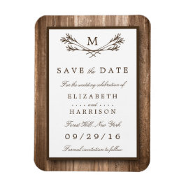Country Rustic Wood Monogram Branch Save the Date Magnet