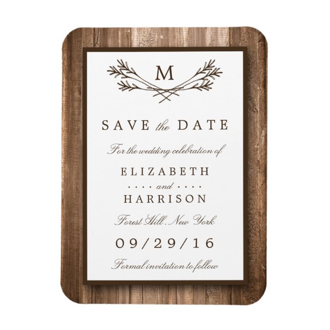 Country Rustic Wood Monogram Branch Save the Date Magnet (Vertikal)