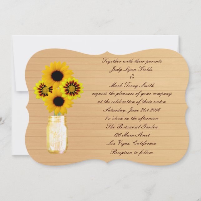 Country Rustic Yellow Mason Jar Hochzeitseinladung Einladung (Vorderseite)