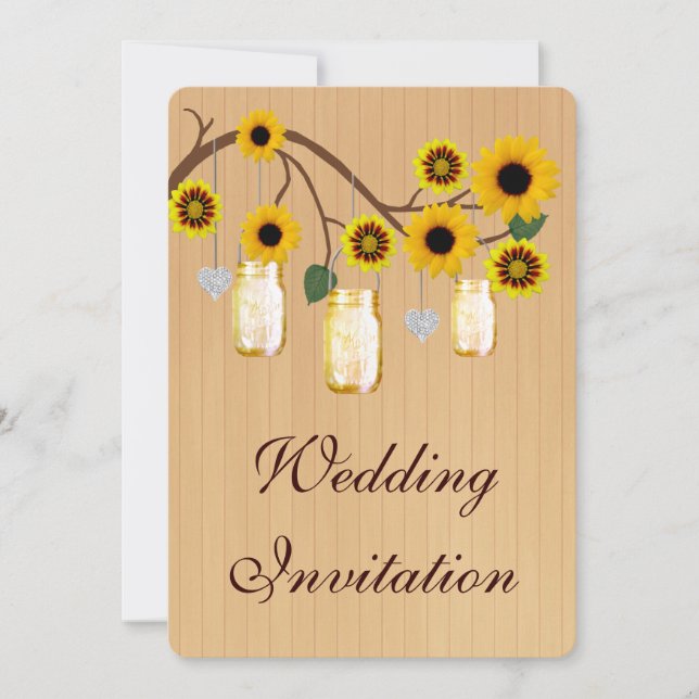 Country Rustic Yellow Mason Jar Hochzeitseinladung Einladung (Vorderseite)