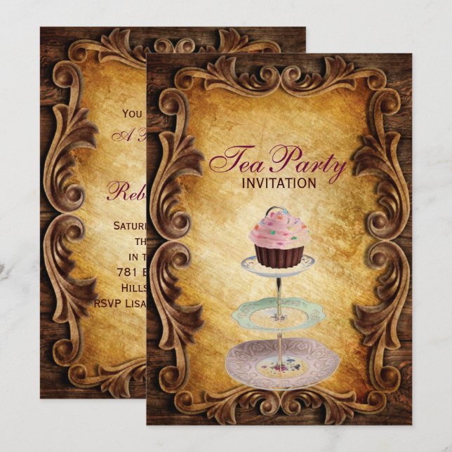 Country rustikal cupcake Brautparty Tee Party Einladung (Vorne/Hinten)